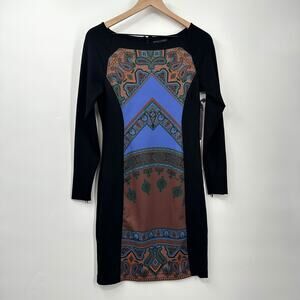 NWT Hale Bob Floria Long Sleeve Sheath Dress Boat‎ Neck Paisley Print Size M